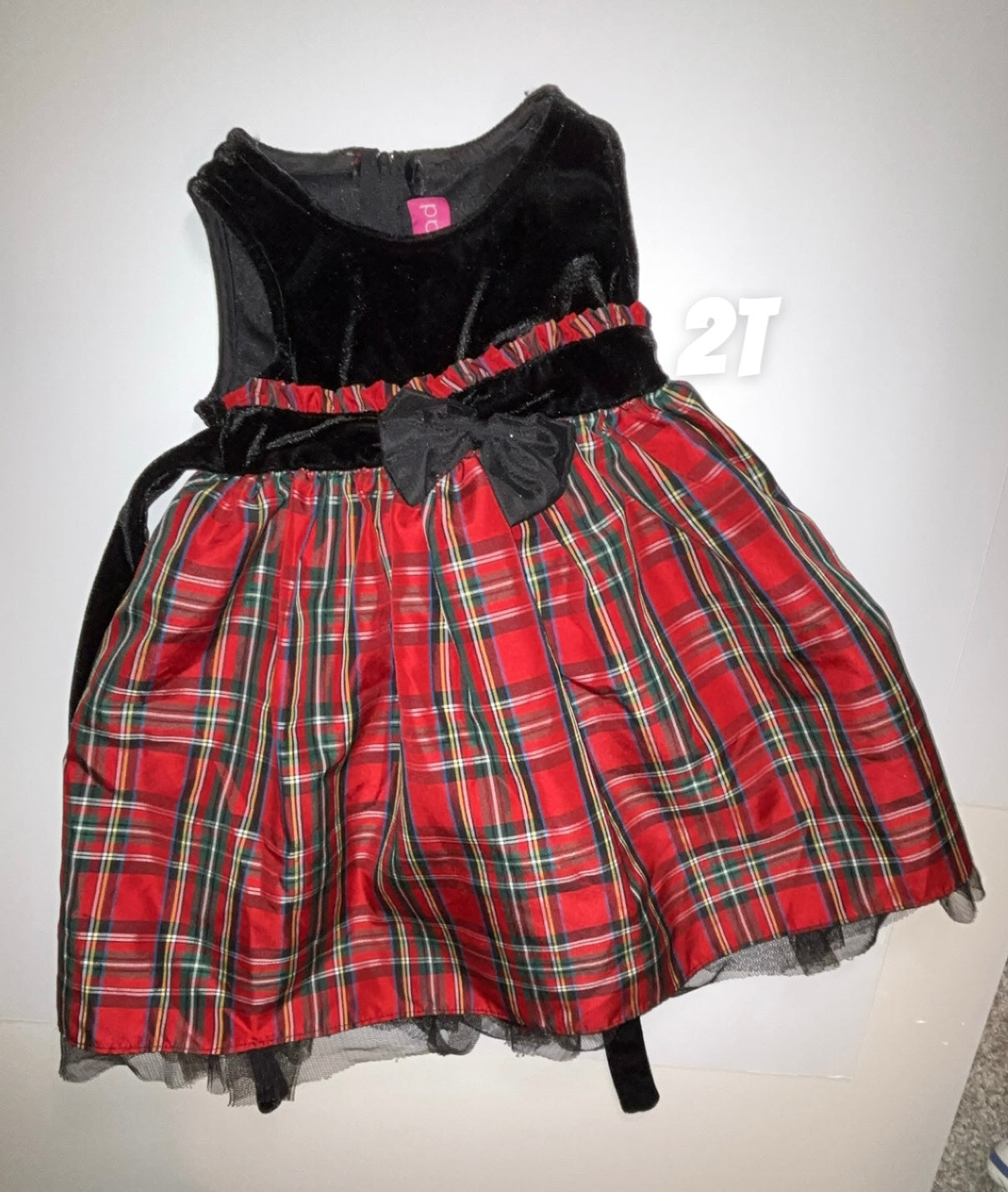 205 2t Goodlad Velvet & Plaid Holiday Dress