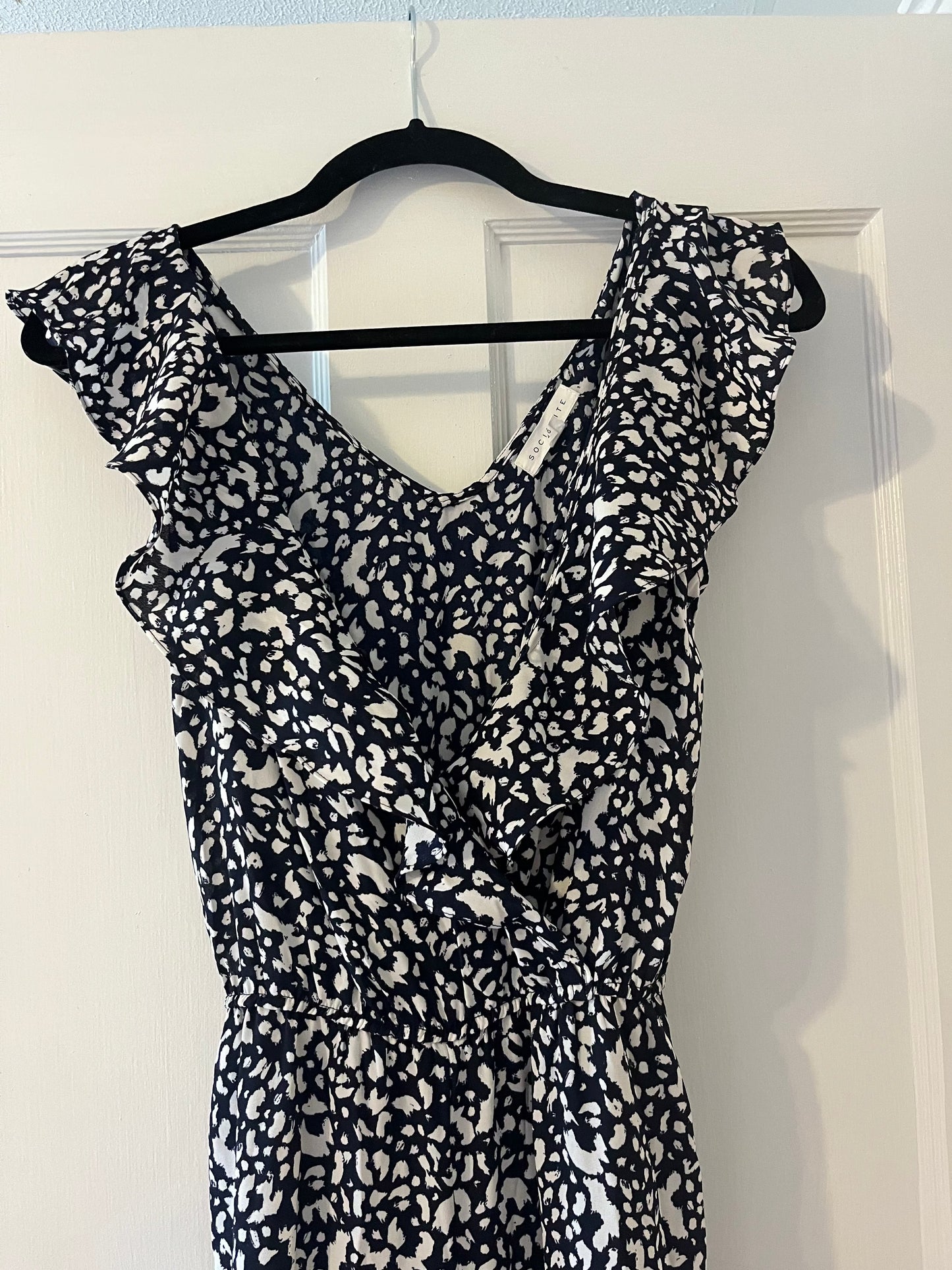 #109 Socialite Jumpsuit Navy Blue/White with Ruffle collar- Size XS