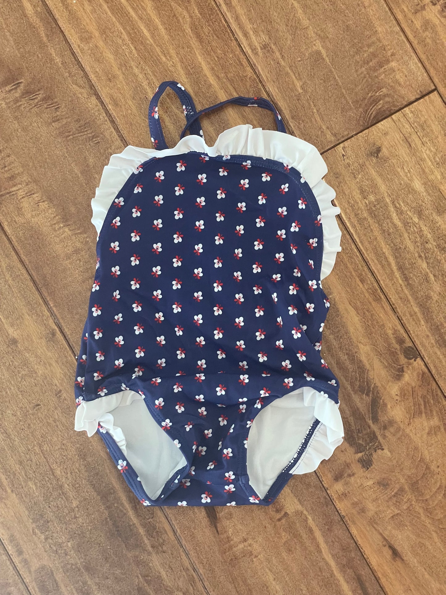 #199 Girls Jamie and Jack navy and red flowers swimsuit size 12-18 months