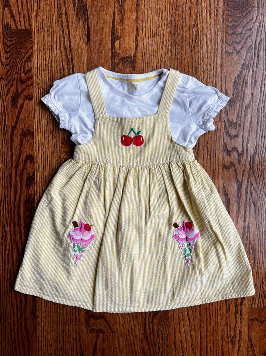 Seller #115 - Boden Girls 2-3Y Yellow & White Seersucker Cherry / Ice Cream Dress with White Shirt, VGUC