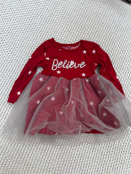 #157 NWOT Okie Dokie Christmas Dress with Tulle Skirt, little girls 6M, Christmas