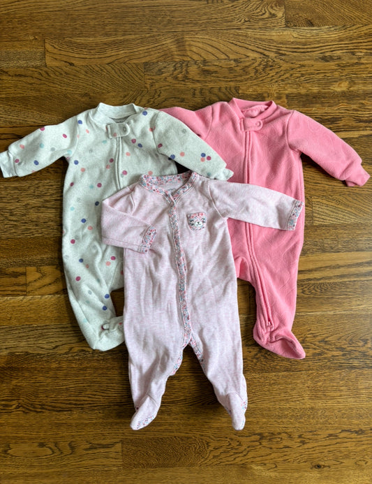 Seller #195 - *REDUCED* Carter’s Bundle of 3 Girls Sleeper Jammies - Size 3 Month