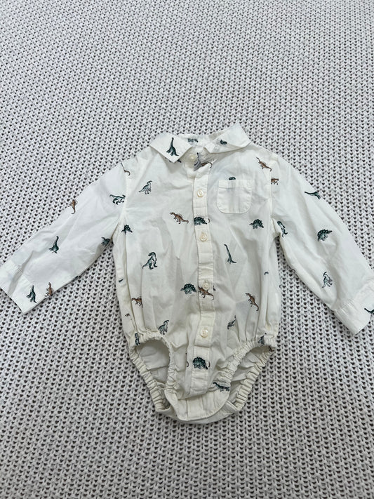#157 EUC, Janie and Jack Little Boys Dinosaur Buttondown with button Onesie, 6-12M