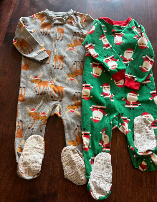#156 Christmas fleece pajama bundle-2 Carter's footed pajamas size 24m