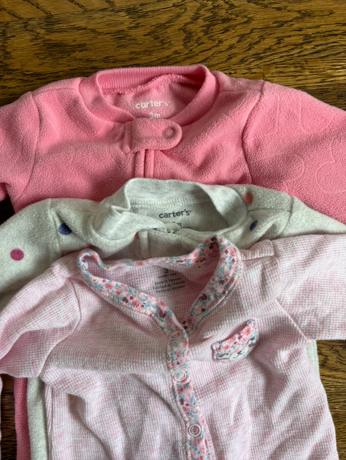 Seller #195 - *REDUCED* Carter’s Bundle of 3 Girls Sleeper Jammies - Size 3 Month