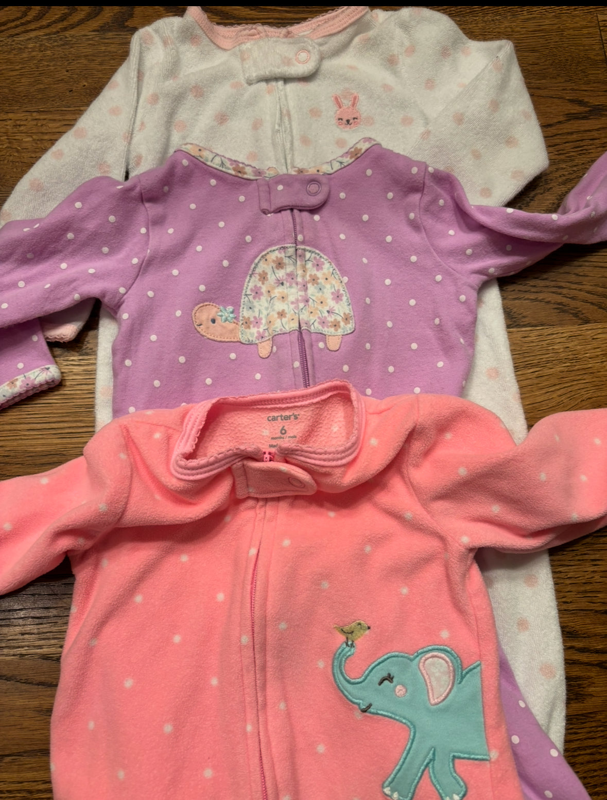 Seller #195 - *REDUCED* Carter’s Bundle of 3 Girls Polka Dot Themed Sleeper Jammies - Size 6 Months