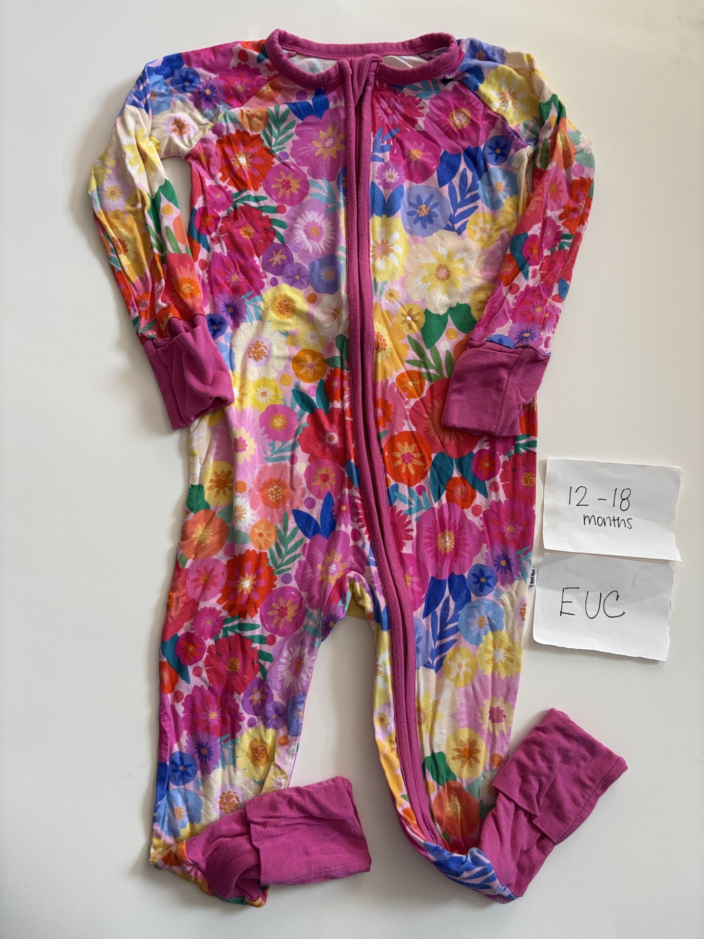 #138 - 12-18 Mo - EUC Little Sleepies - Rainbow Blooms Floral Zippy - PU 45236