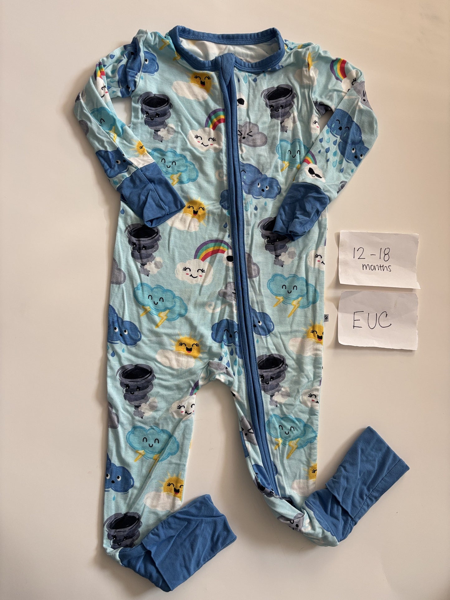 #138 - 12-18 Mo - EUC Birdie Bean - Storm Clouds Convertible Zippy - PU 45236