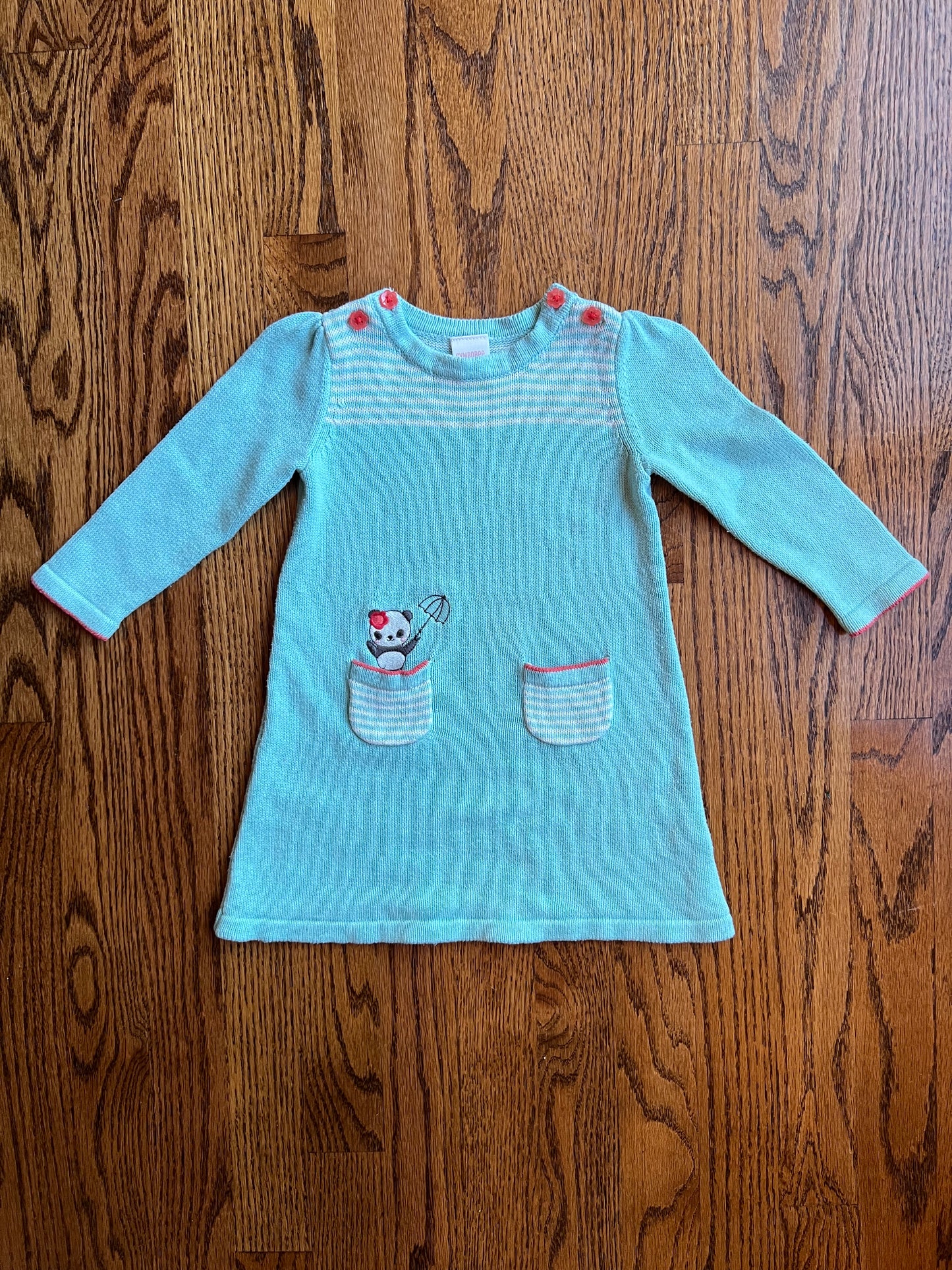 Gymboree Baby Girl 12-18M Teal Sweater Dress with Panda, VGUC