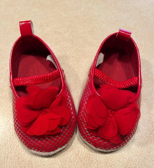#143 Red Flats with Bow Girls 6-9m