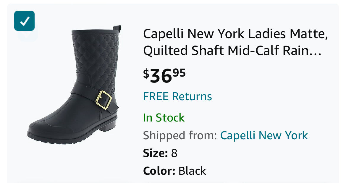 NWT Capelli New York Women's Size 8 Quilted Rain Boots, Black