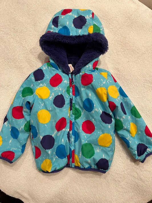 #85 REDUCED Hanna Andersson Blue Polka Dot Reversible Winter Coat, Girls sz 80 18-24m