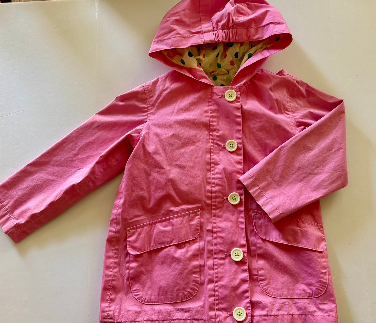 #92 girls 5 Hatley pink lined rain coat