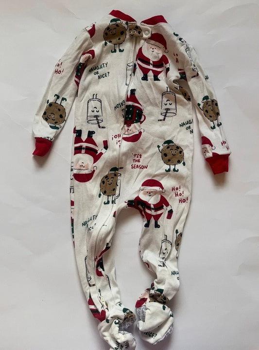 #170 Carters Santa (white) and milk and cookies footie pjs gender neutral size 18 months
