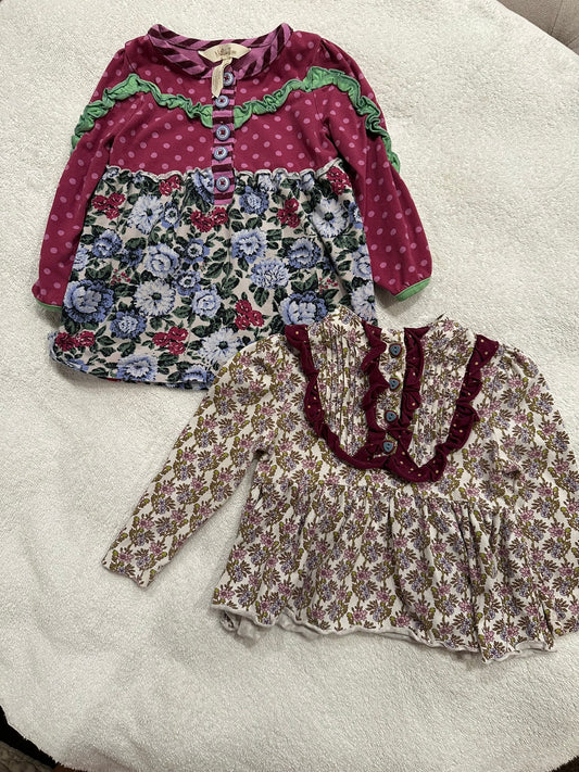 #85 Matilda Jane Set of 2 Long Sleeve Shirts with Ruffles, Infant Girls 12m