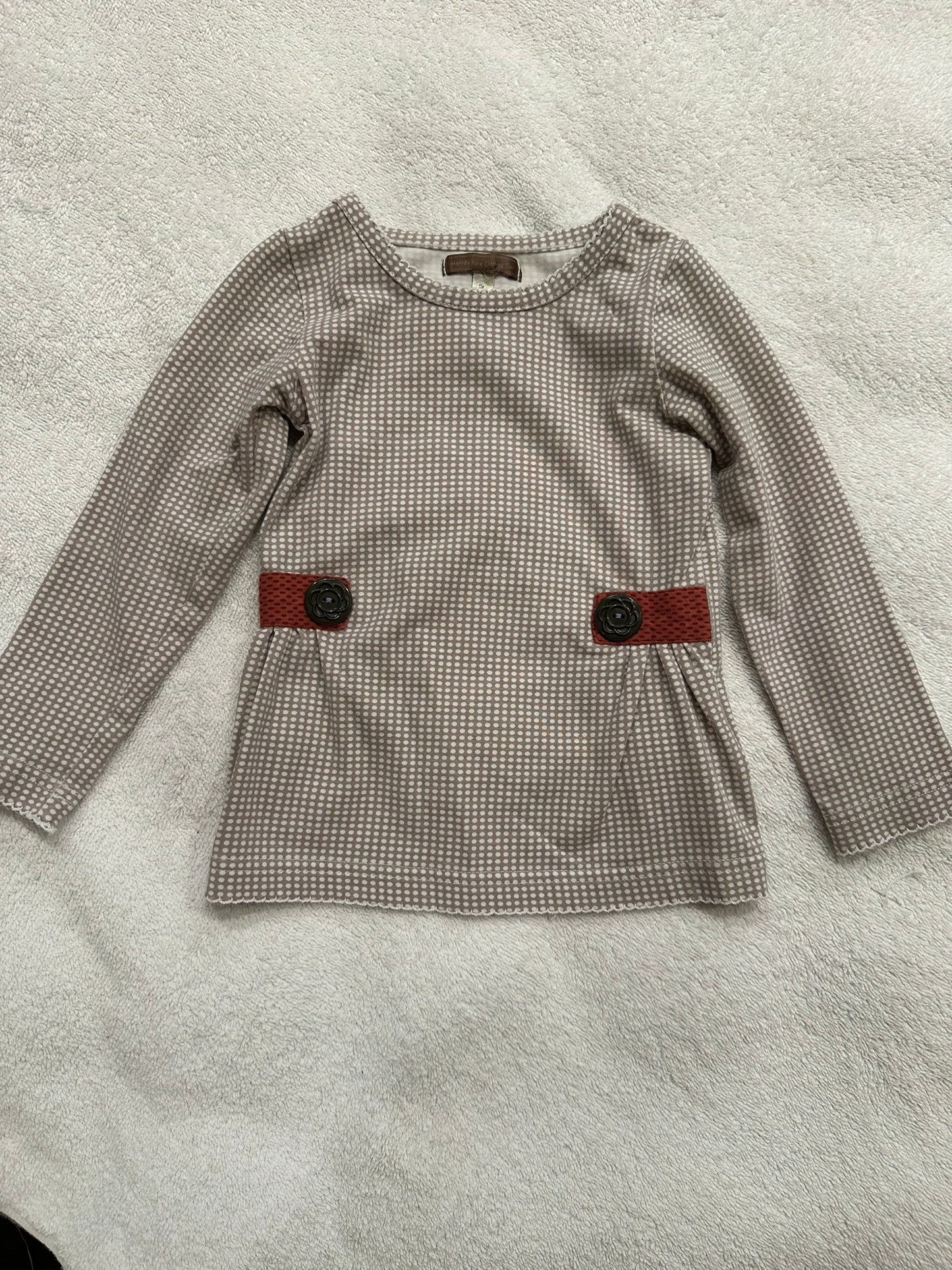 #85 Matilda Jane Brown/Gray micro polkadot shirt with buttons, Girls 12m