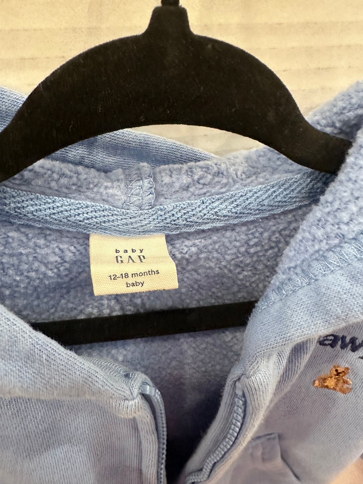 #146 Baby Gap Sawyer Teddy Bear Full Zip Hoodie Boys 12-18M