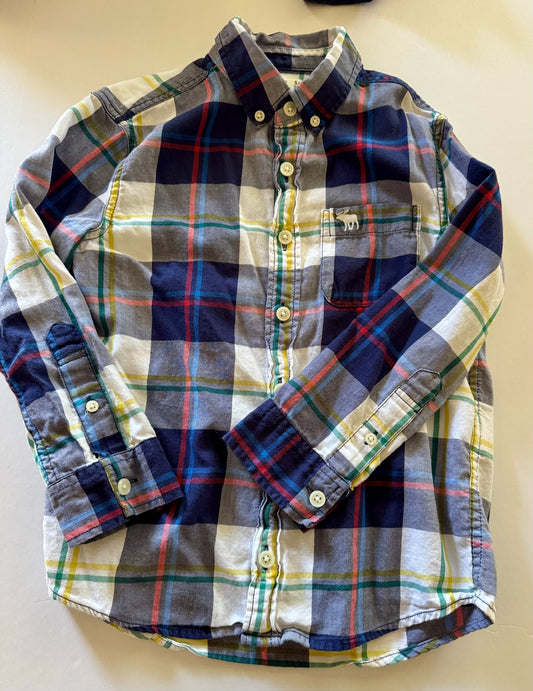 REDUCED #92 boys 5/6 blue plaid button up long sleeve top