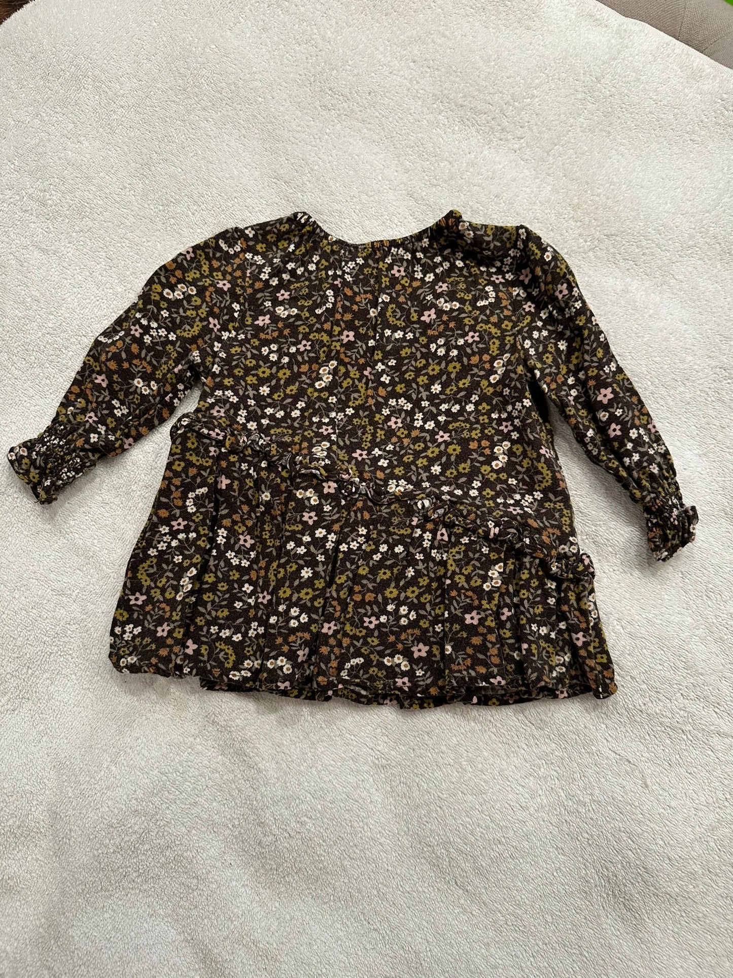 #85 REDUCED Rylee + Cru Brown Flowy Floral shirt, Girls 12-18m