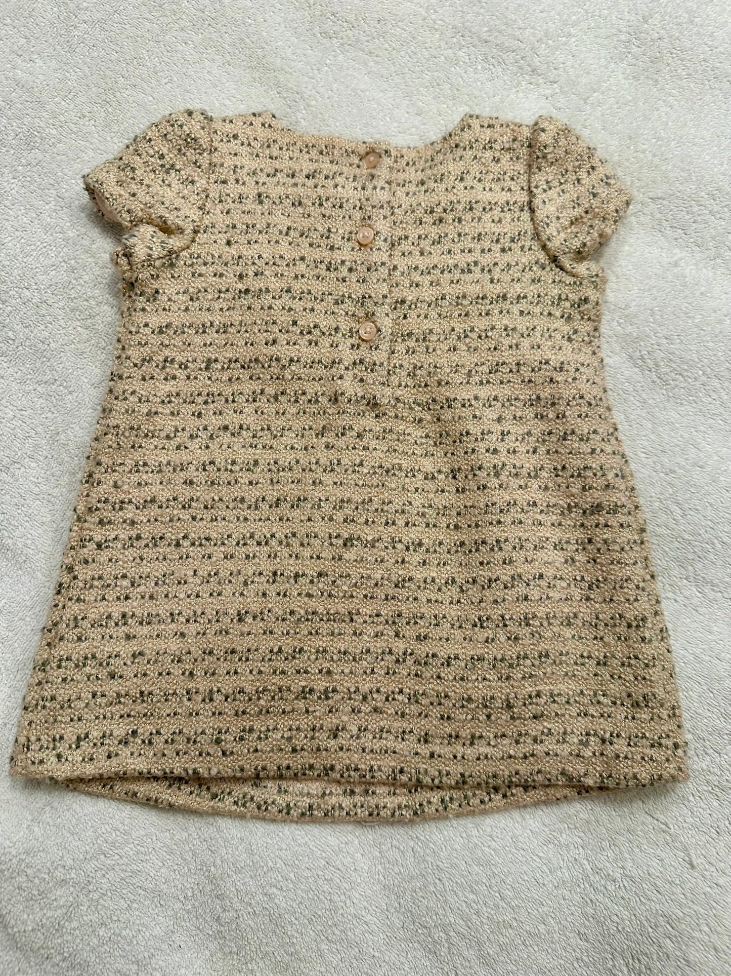 #85 Janie & Jack Pink & Gold Tweed Bow Dress, Infant Girls 12-18m