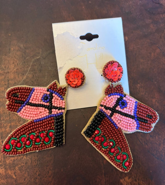 #156 reduced! New Horse, Keeneland, Derby seed bead earrings