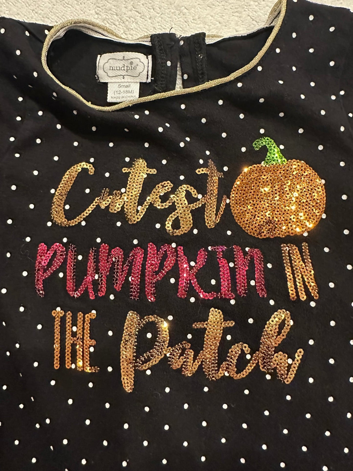 #85 REDUCED Mudpie Cutest Pumpkin in the Patch Sequin Shirt + Velvet Pants, Infant Girls 12-18m