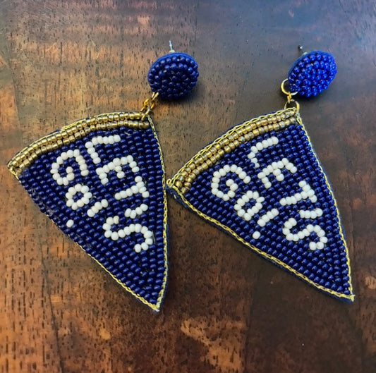 #156 reduced! New Blue and White game day seed bead earrings