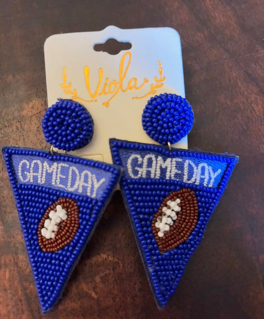 #156 reduced! New Blue gameday football seed bead earrings