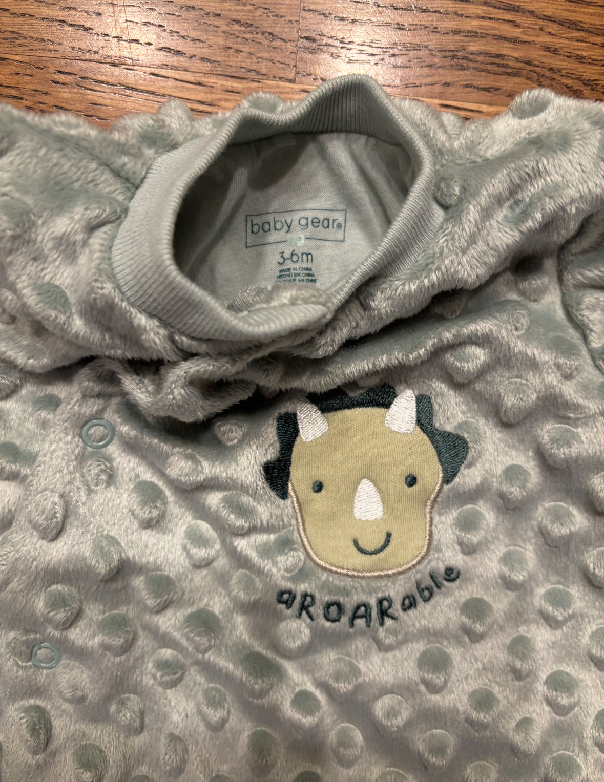 Seller 195 - *REDUCED* Baby Gear Boys Dino Minky One Piece Sleeper Outfit - Size 3-6 Months