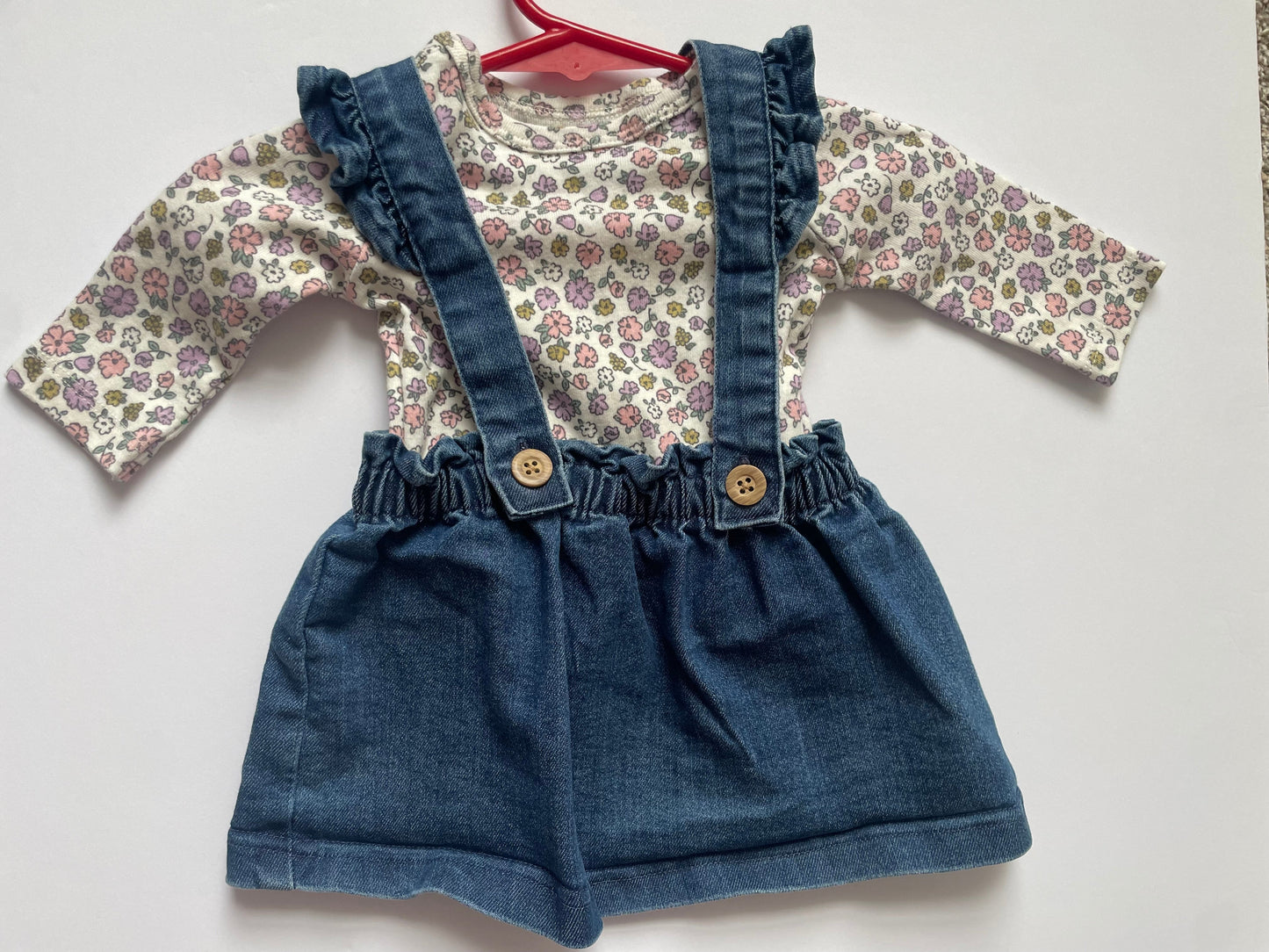 #3 Carters denim dress w/ long sleeve floral top, girls size NB