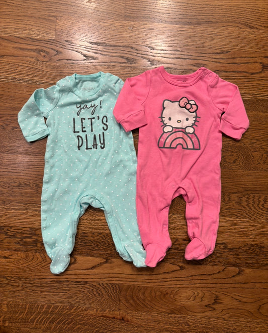 Seller #195 - Bundle of 2 Baby Girl One Piece Footie Outfits - Size 3 Months
