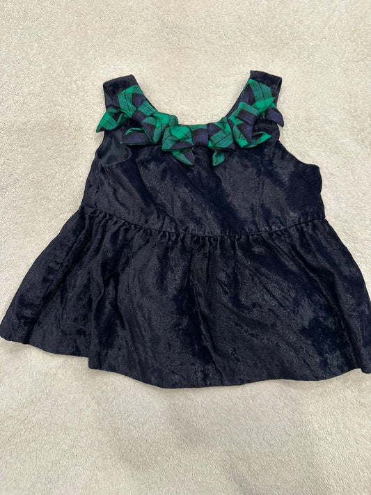 #85 REDUCED Janie & Jack Navy Velvet with Plaid Bows Tank, Infant Girls 12-18m