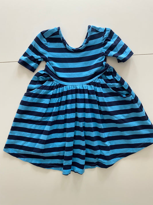 #117, Hanna Andersson blue/navy striped twirl dress, Girls 3T