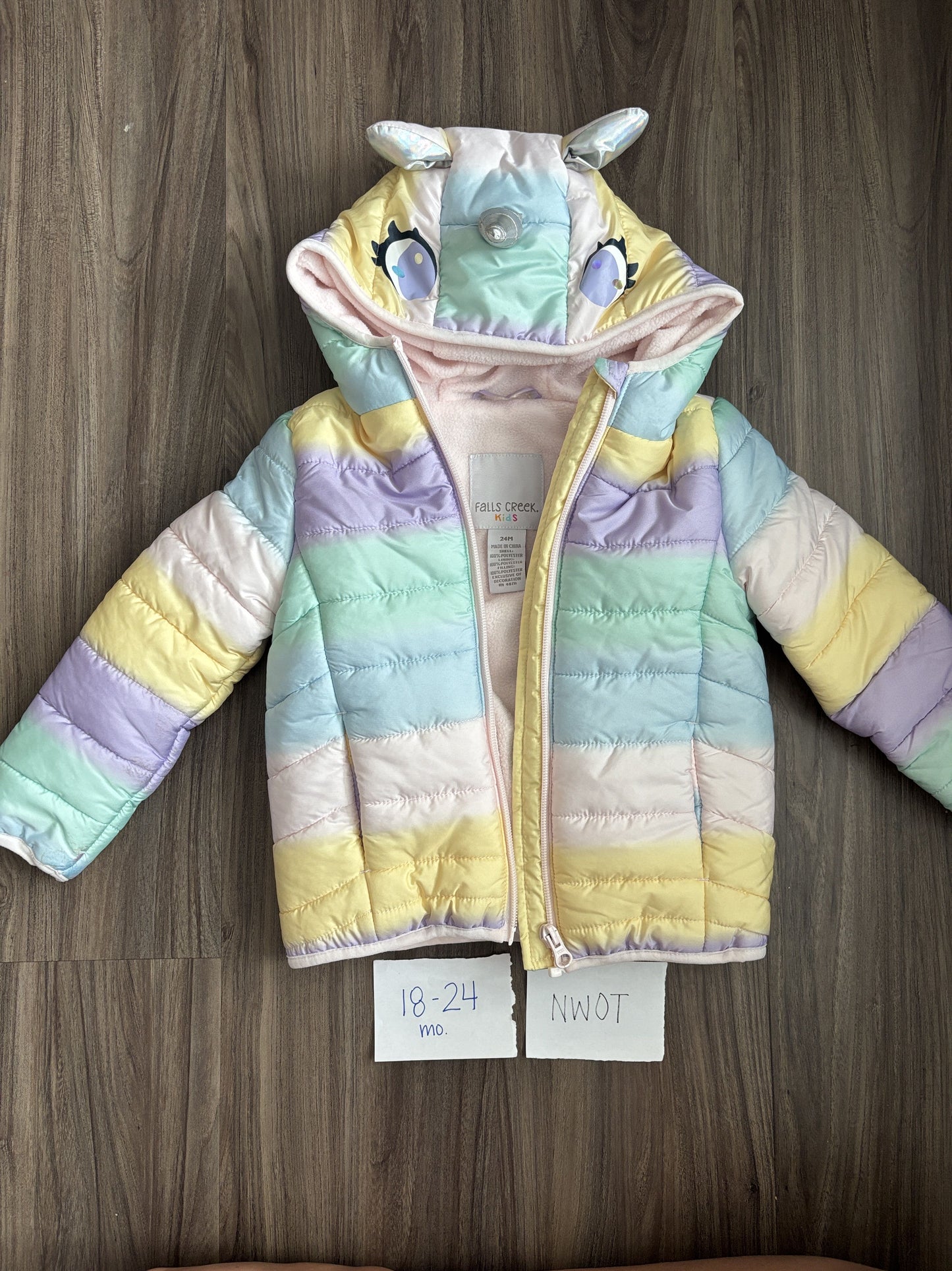 #138 - 18-24 Mo - NWOT Falls Creek - Unicorn Rainbow Winter Jacket - PU 45236