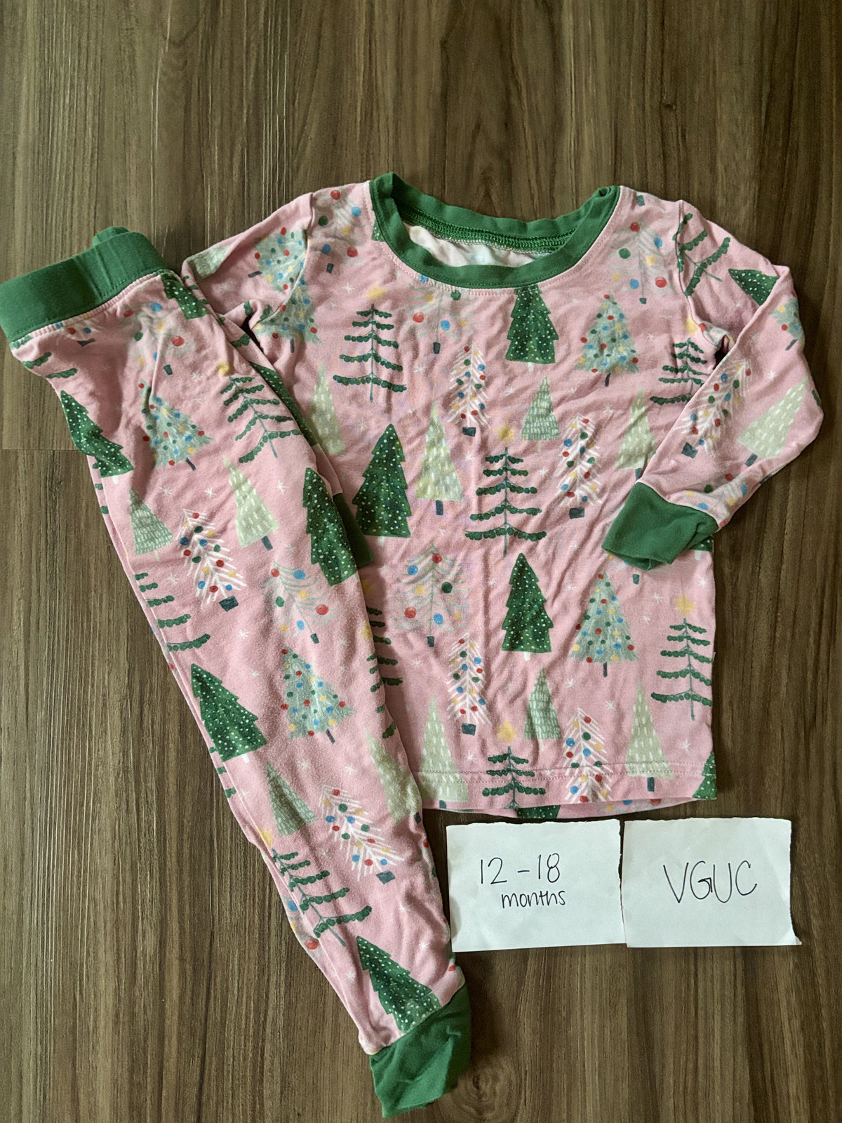 #138 - 12-18 Mo VGUC Bamboo (Little Sleepies) Pink Twinkling Trees PJs