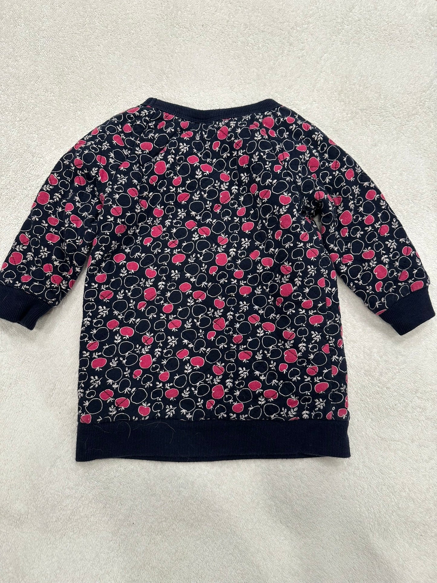 #85 REDUCED Baby Gap Navy + Pink Apple Sweater, Infant Girls 12-18m