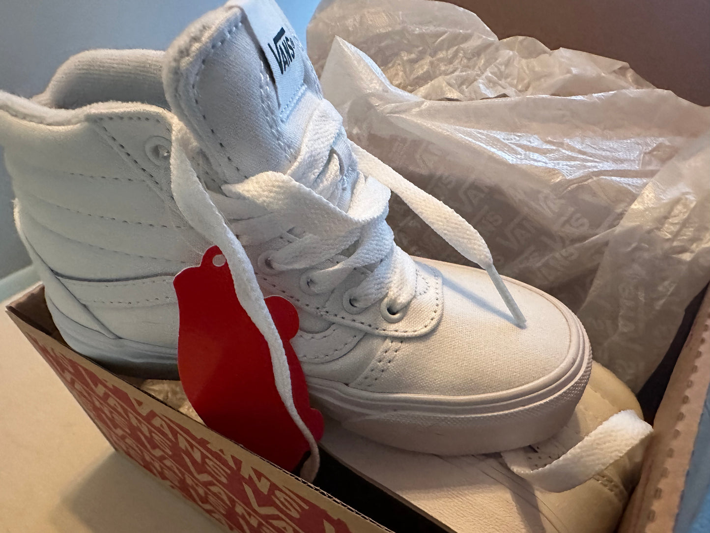 #57 Brand new vans white high tops. Size 10c