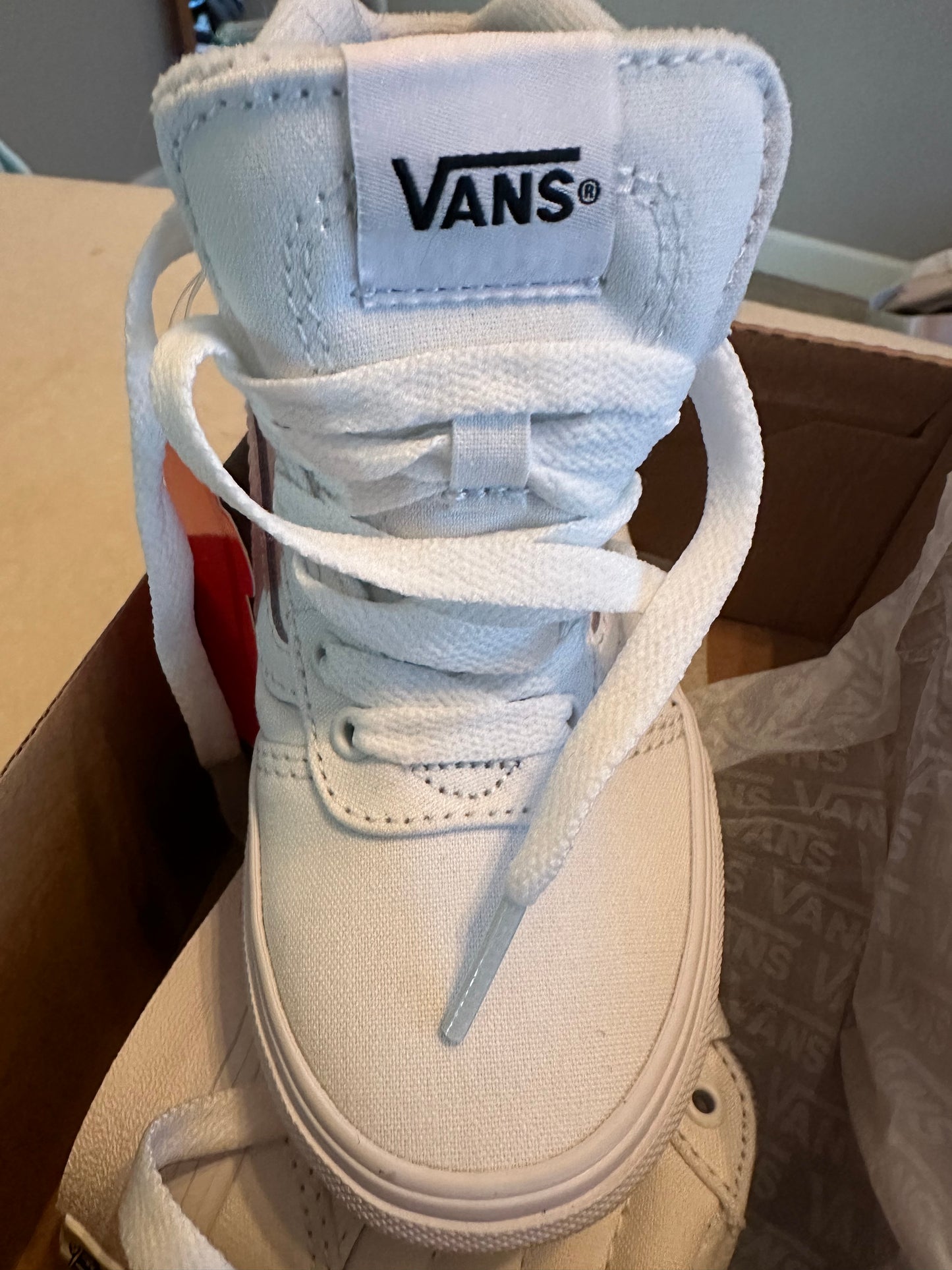 #57 Brand new vans white high tops. Size 10c