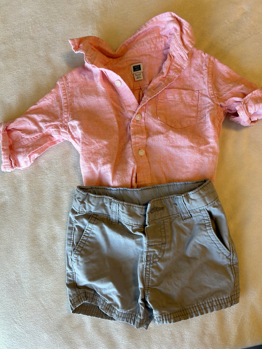 Jack and Janie Boy 6-12 Month Pink Button up with Carter's Gray Shorts