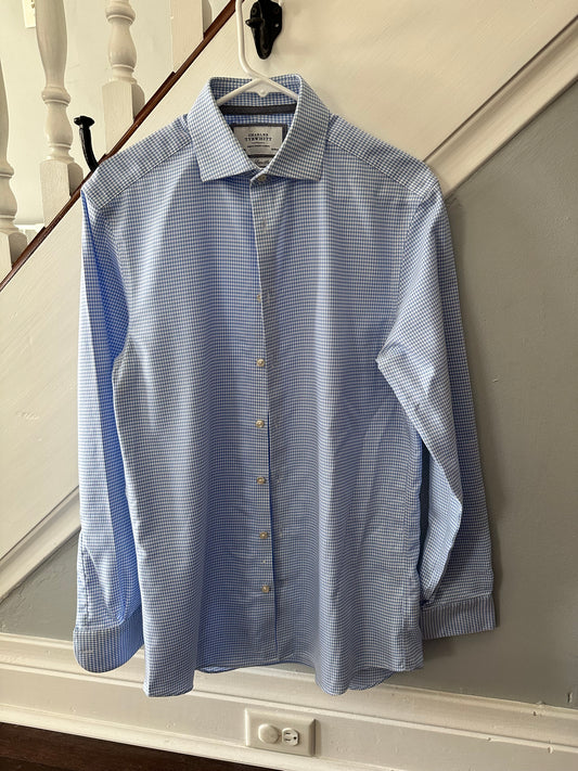Charles Tyrwhitt Extra Slim Fit Dress Shirt, blue check, Collar: 15 1/2; Sleeve Length: 35in, EUC