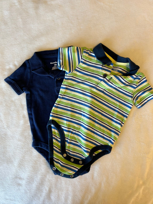 12 Month Boy Polo Shirts (Jumping Beans/Garanimals) Set of 2 - Navy/Stripes