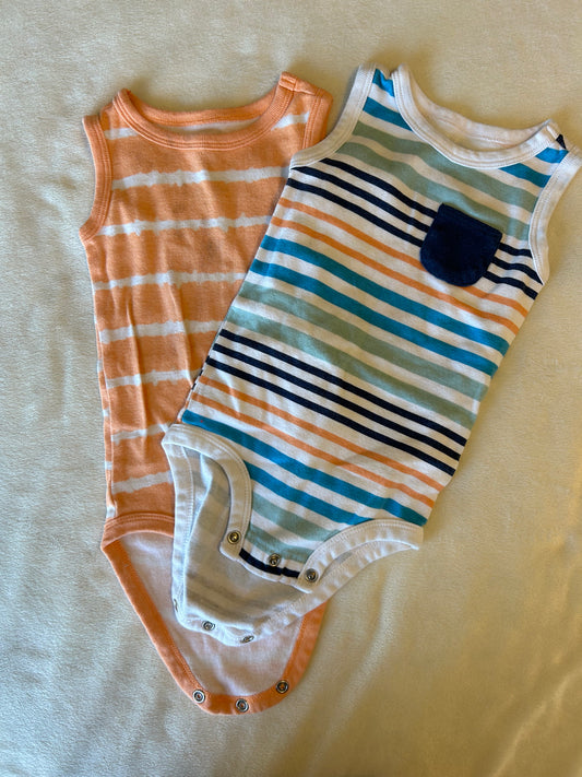 Child Of Mine Boy 12 Month Onesie Tank Set - 2 (Stripes/Orange/Blue)