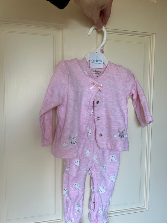Sterling Girls 6 month pink footed bunny sleeper with matching cardi NWT