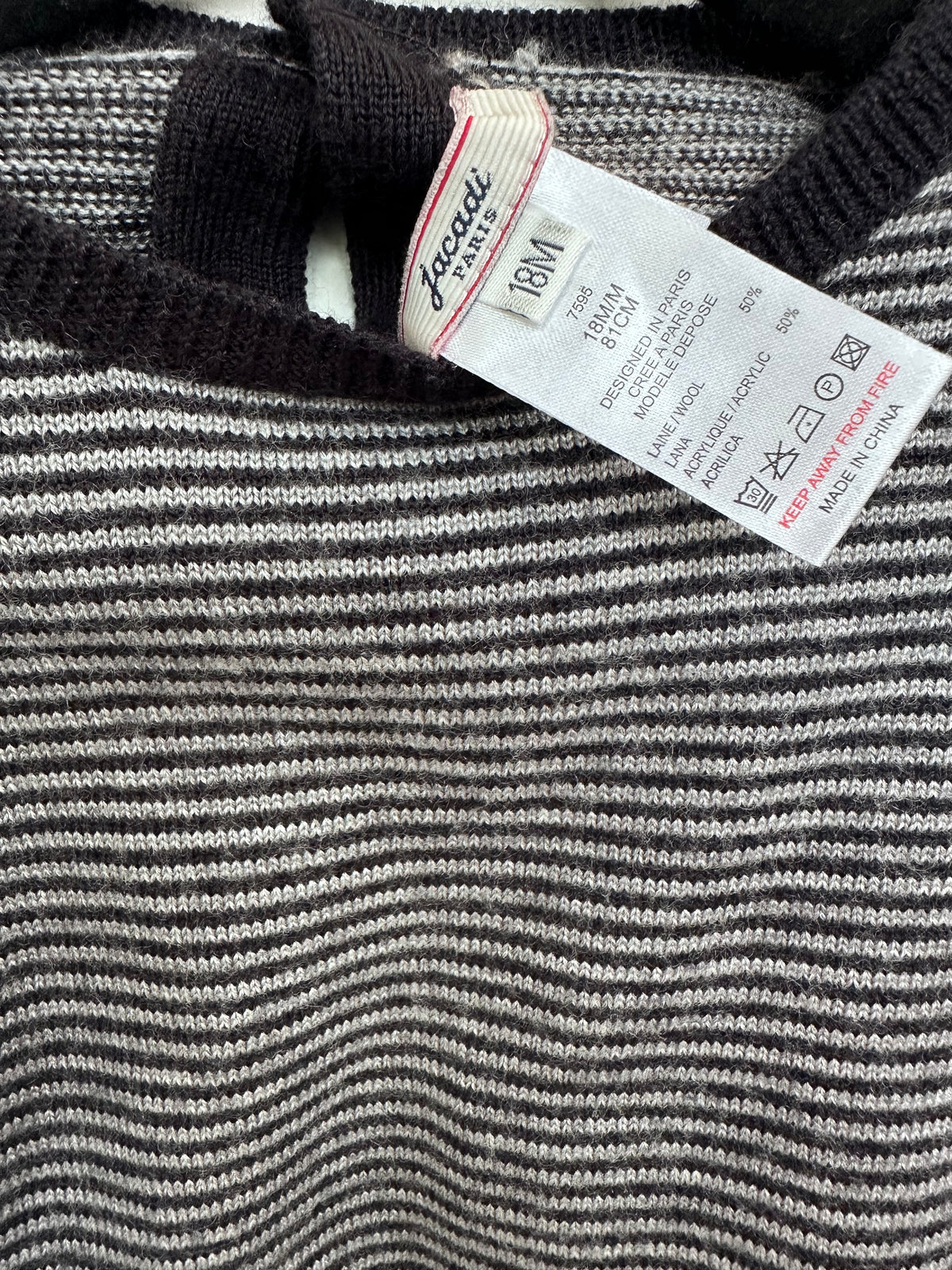 #146 Jacadi Paris Gray Black Striped Sweater Boys 18M