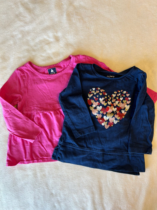 Carters/Gap girls 18 month long sleeve tees - set of 2 (hearts and hot pink)