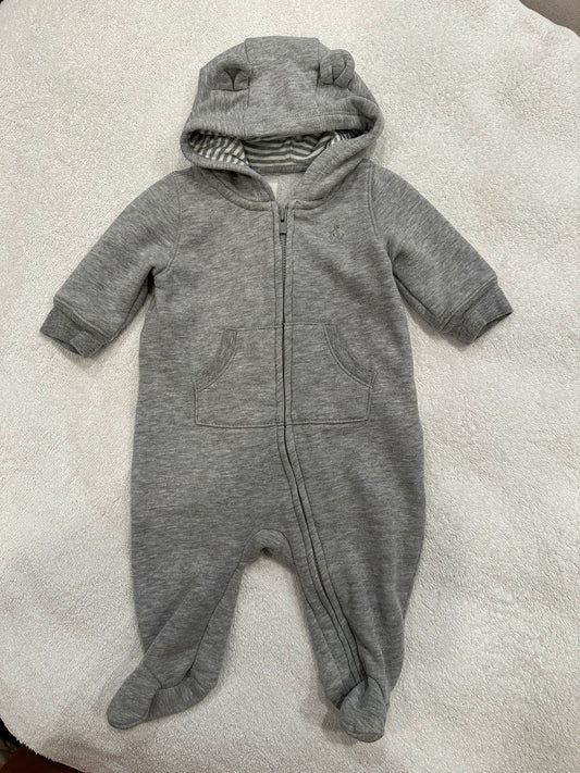 #85 REDUCED Baby Gap Grey Fleece Bunting Onesie, Gen Neutral 0-3m