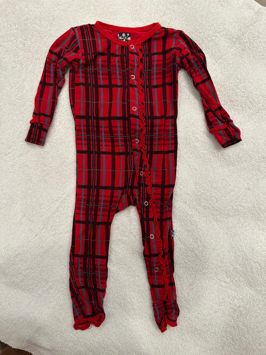 #85 REDUCED Kickee Pants Red Plaid Bamboo Christmas Jammies, Infant Girls 12-18m