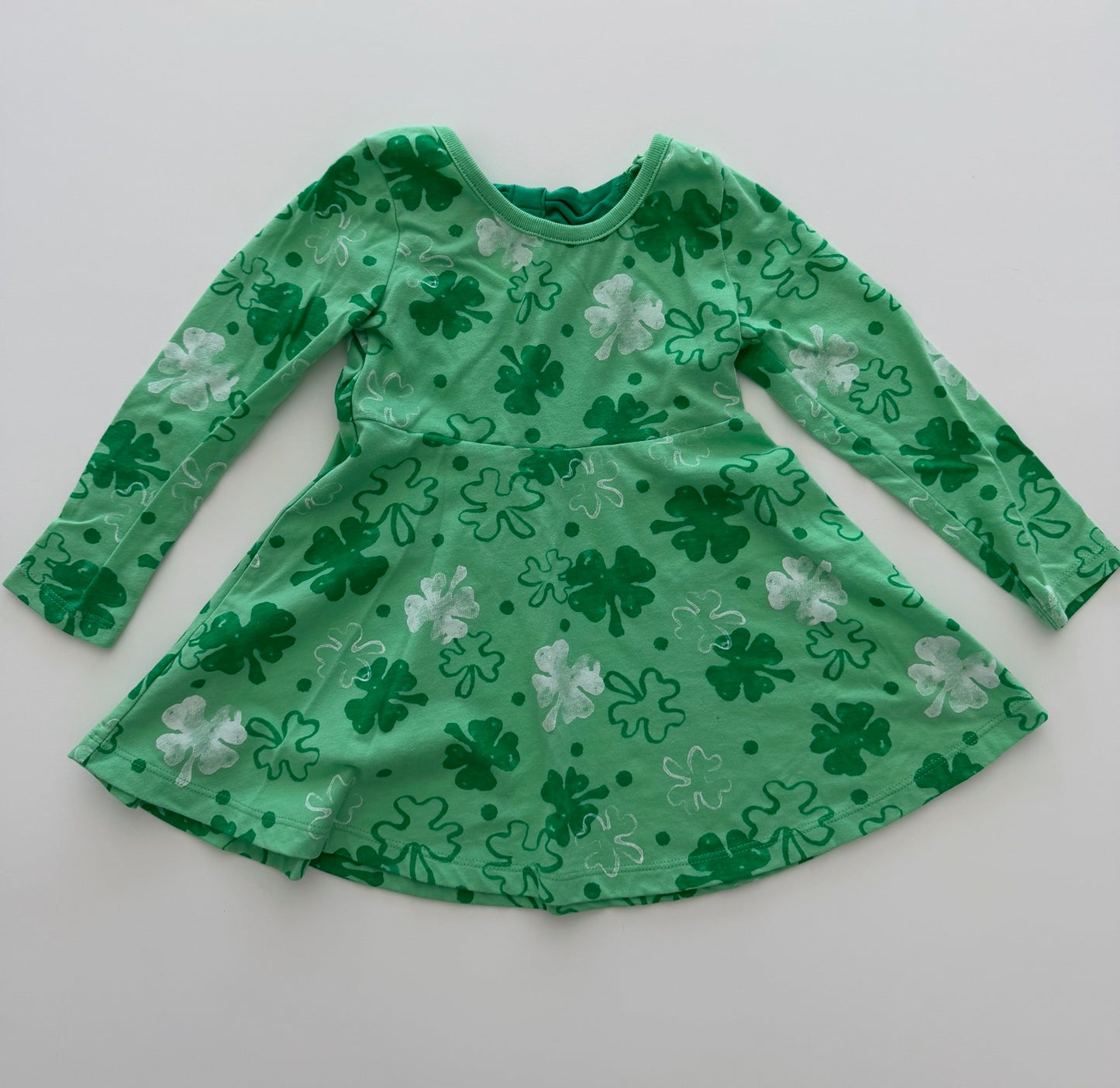 #117, Girls 2T, Green Shamrock print dress, VGUC