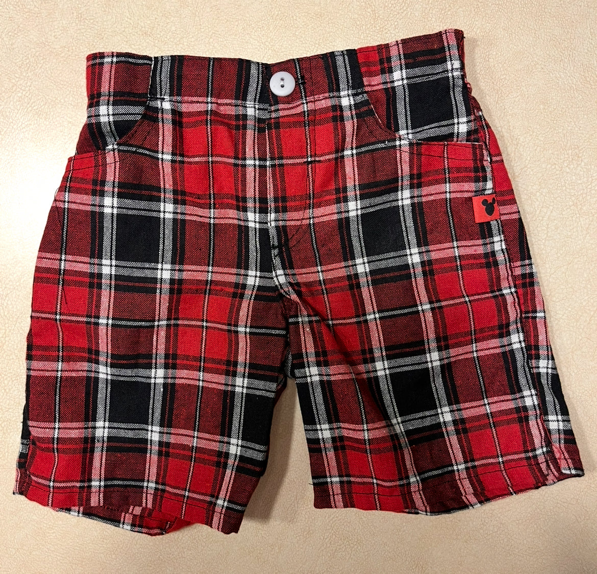 #143 Disney Mickey Red Plaid Shorts Boys 18m