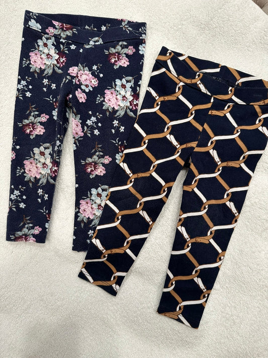 #85 REDUCED Janie & Jack Pair Ponte Paints Floral & Equestrian Chains, Infant Girls 18-24m